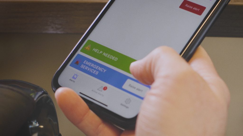 mobile device with panic button app for de-escalation training