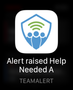 Close-up view of the TeamAlert app interface.