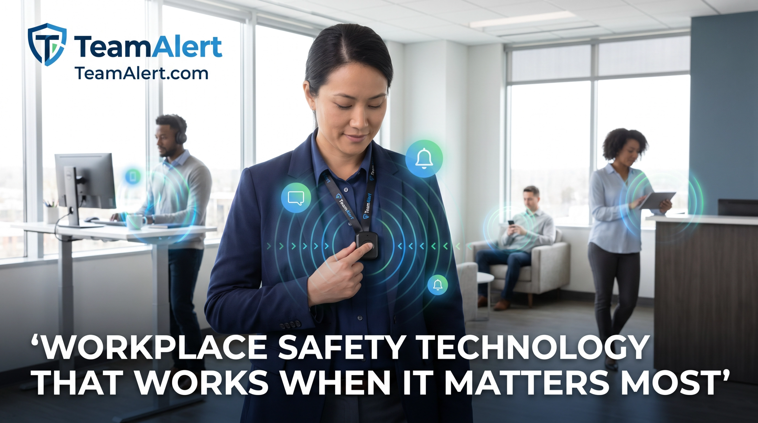 Employee using workplace safety technology to send a real-time emergency alert.