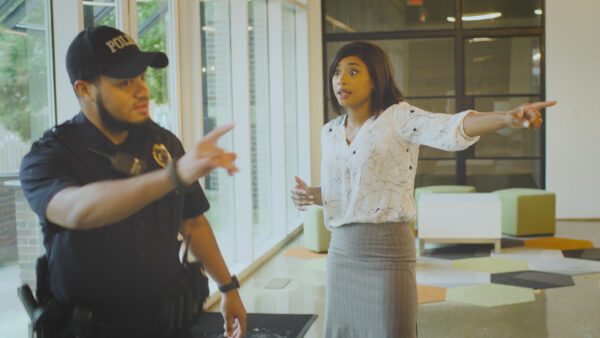 Employee alerting security of a panic button response